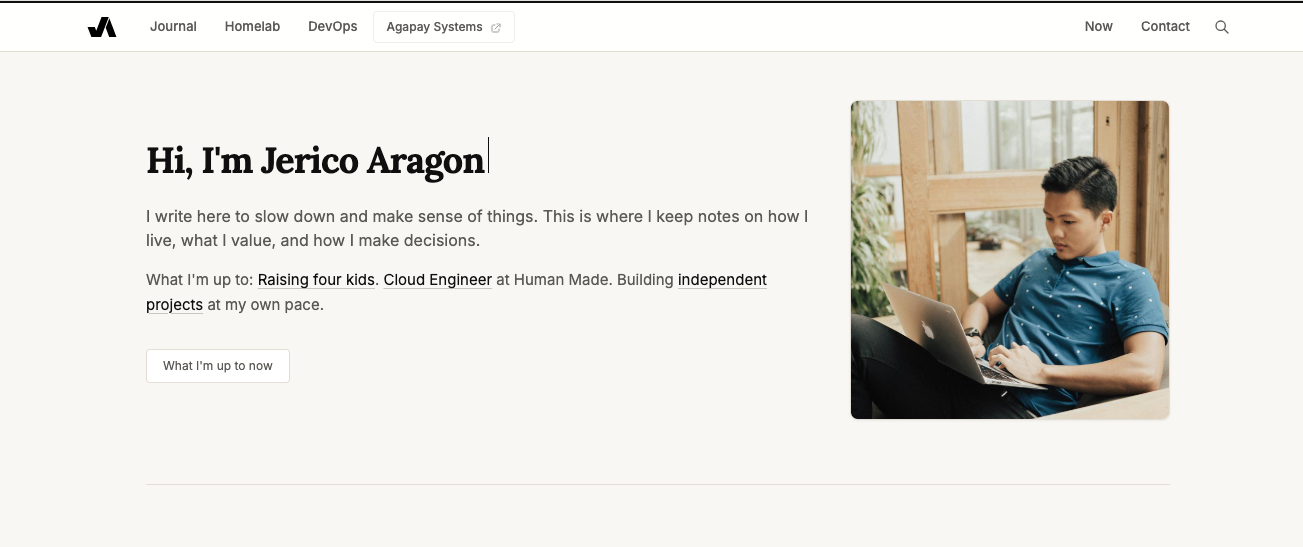 Homepage hero and navigation of the rebuilt site