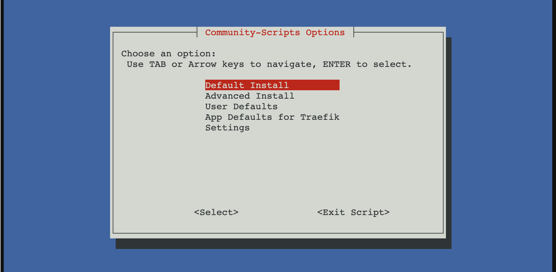Proxmox community script options for Traefik