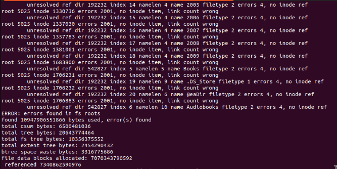 Attempts to fix corrupted BTRFS volume in DSM